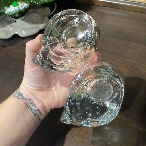 Pair of Vintage Indiana Glass Clear Sleeping Cat Tealight Votive Candle Holders - Picture 10 of 10